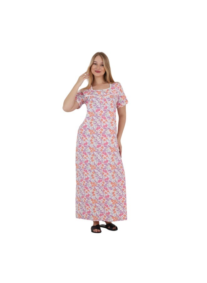 ZECOTEX Women's Egyptian Cotton Floral Maxi Nightgown - Short Sleeve, Breathable Sleep Dress M-6XL - Image 3