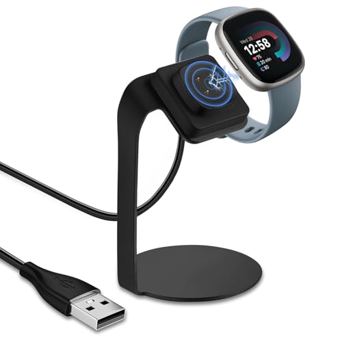 Gltire Magnetic Charging Dock for Fitbit Sense/Sense 2/Versa 3/Versa 4, USB-A Cable, Charger Stand for Fitbit Smartwatches, Black - Image 1