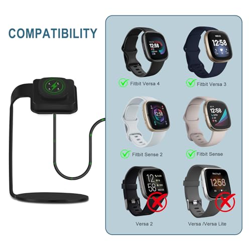 Gltire Magnetic Charging Dock for Fitbit Sense/Sense 2/Versa 3/Versa 4, USB-A Cable, Charger Stand for Fitbit Smartwatches, Black - Image 2