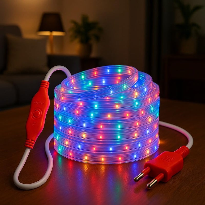 One94Store شريط ضوء LED بطول 8 متر - متعدد الألوان مقاوم للماء، شريط زينة مزخرف، 48 LED/م، أضواء تعمل بالتيار الكهربائي للبالكون، السقف، الحديقة، المنزل، الهواء الطلق، الحفلات، المهرجانات وزينة عيد الميلاد - Image 2