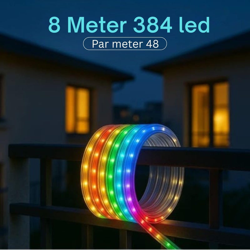 One94Store شريط ضوء LED بطول 8 متر - متعدد الألوان مقاوم للماء، شريط زينة مزخرف، 48 LED/م، أضواء تعمل بالتيار الكهربائي للبالكون، السقف، الحديقة، المنزل، الهواء الطلق، الحفلات، المهرجانات وزينة عيد الميلاد - Image 4