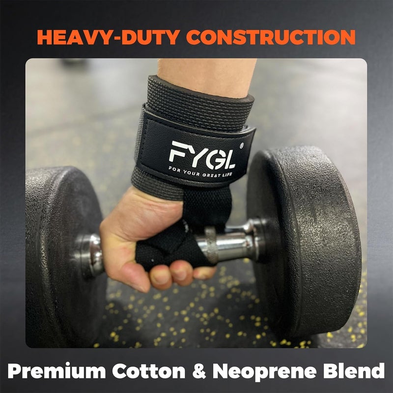 FYGL Cotton Lifting Straps with Neoprene Wrist Supports – Heavy-Duty Gym Wrist Straps for Weightlifting, Deadlift, Powerlifting & Workout – Enhanced Grip, Ergonomic Support for Men & Women - Image 2