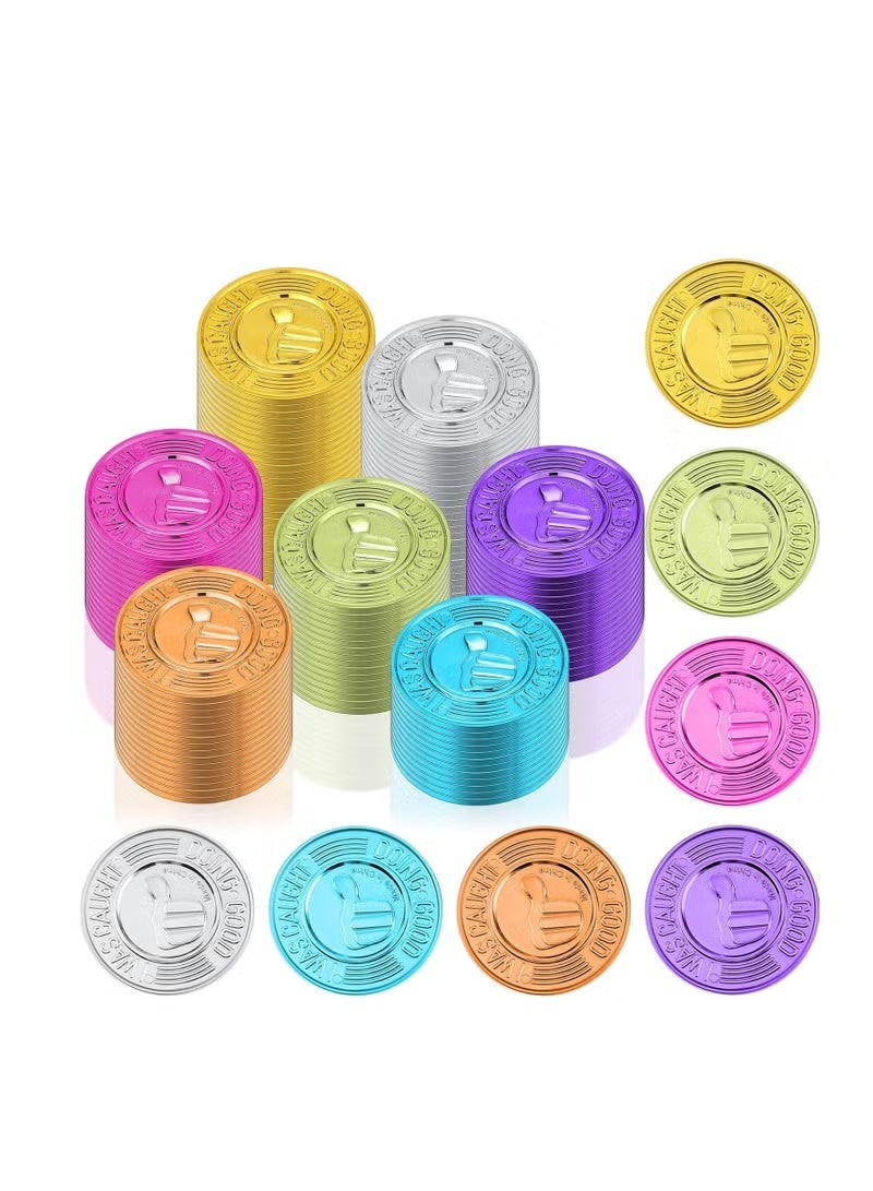 100 Pieces Colorful Coin, Caught being Good Coins, Kids Behavior Tokens, Classroom Behavior Incentives Coin, Reward Tokens Smile Face Coin for Kids, Ideal School Reward (Thumb) - Image 1