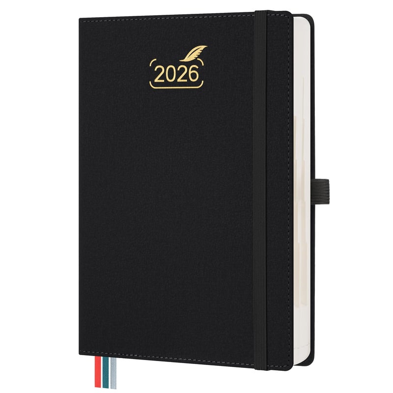 BEZEND Daily Planner 2026 (6" x 8.5") Full Page per Day Even Weekend (Jan-Dec) Monthly Calendar with Tabs, 2 Columns for Dual Schedule with Note, Vegan Leather Hardcover in Black - Image 1
