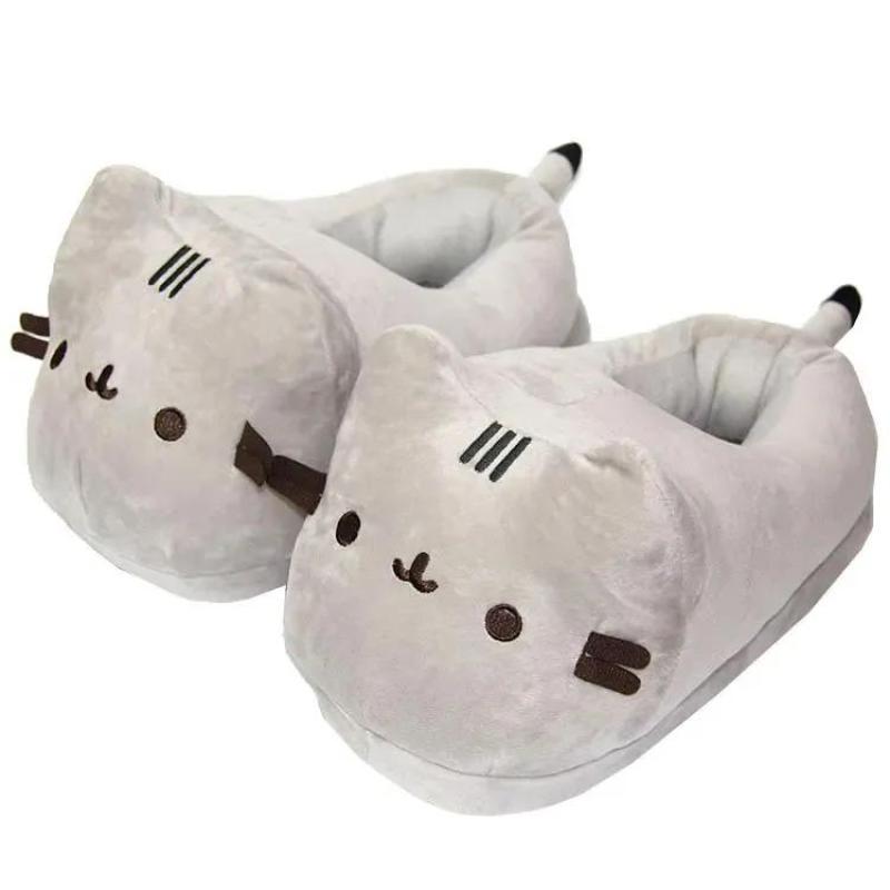 Anime Character Slippers: Soft Crystal Fabric & 3D PP Cotton, Cozy Warm Pusheen Style Slippers - Universal Size 35 To 42, Lightweight Grey Slippers for Indoor Home, Kids And Adults Gift