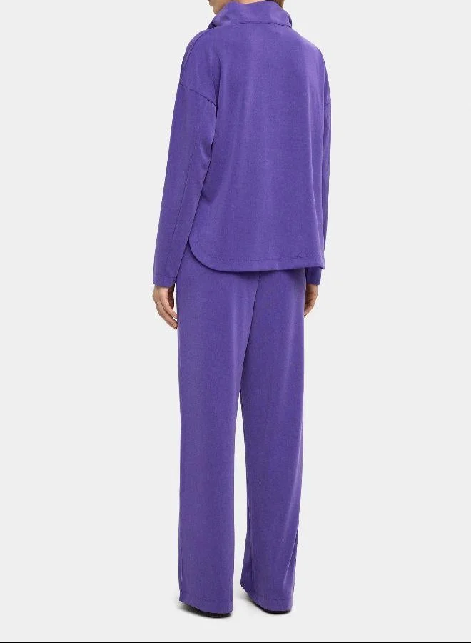 Parfois Purple Sweatshirt with buttons soft touch for Women | Best Price UAE