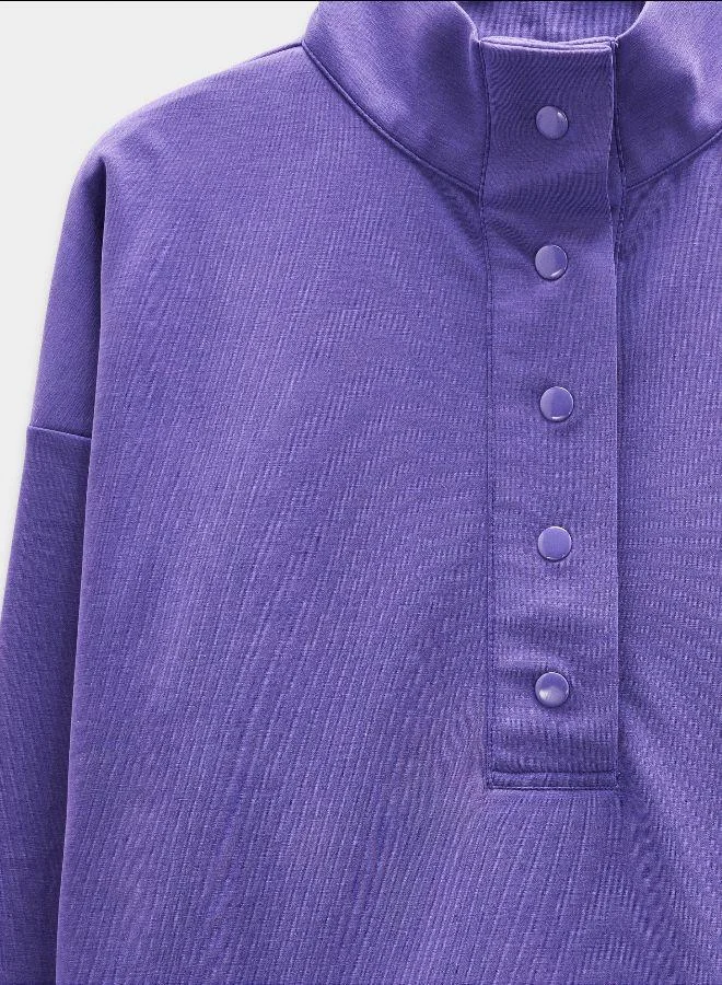 Parfois Purple Sweatshirt with buttons soft touch for Women | Best Price UAE