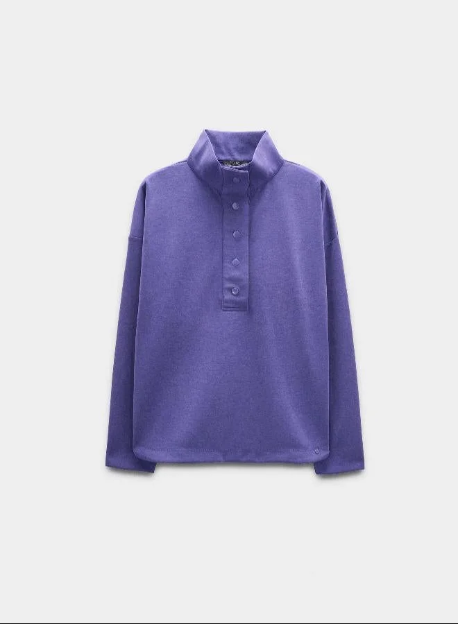 Parfois Purple Sweatshirt with buttons soft touch for Women | Best Price UAE