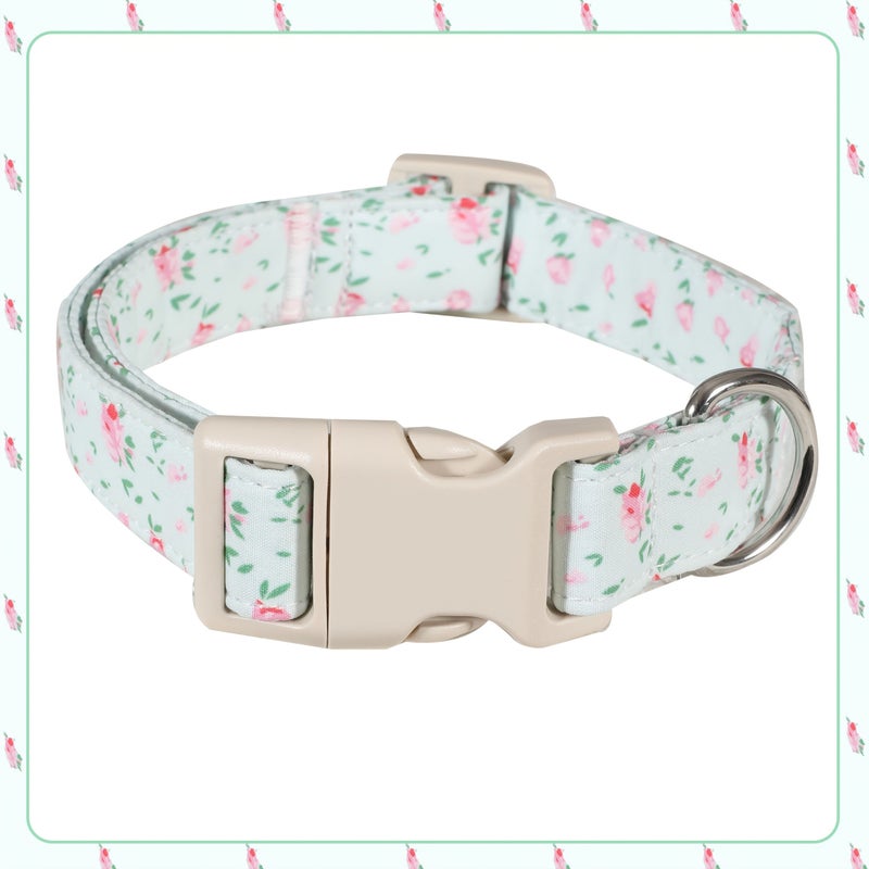 Light Green Floral Dog Collar Small Medium Large Soft Adjustable Polyester Pet Collar - Image 1