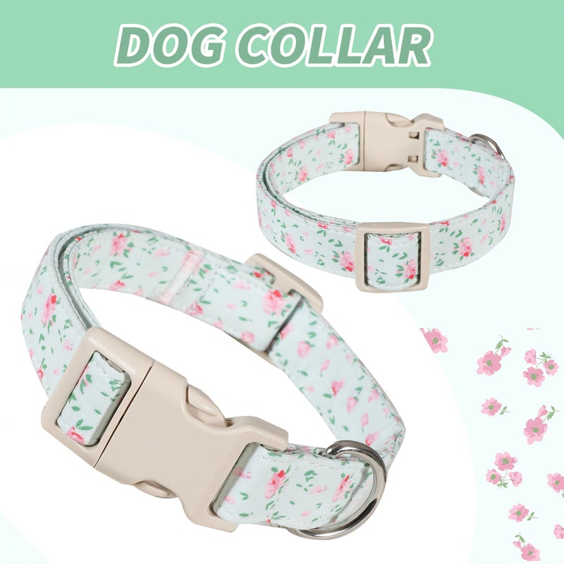 Light Green Floral Dog Collar Small Medium Large Soft Adjustable Polyester Pet Collar - Image 3