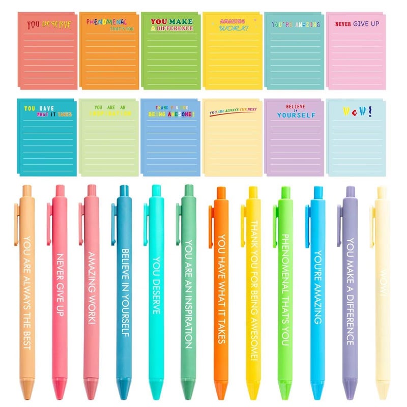 BHHQHH 24 Sets Employee Appreciation Gifts Funny Inspirational Sticky Notepads with Sayings Pens Motivational Sticky Notes for Teacher Nurse Students Office Supplies - Image 1