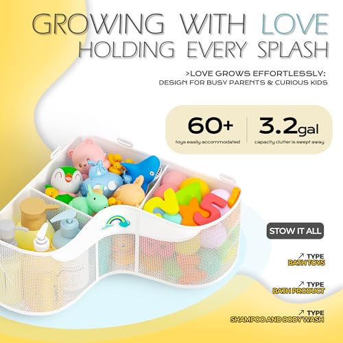 Austion 3Compartment Corner Bath Toy Storage Organizer for Tub WideOpening Mesh Kids Bath Toy Holder with Easy Sorting Storage QuickDrying MachineWashable Bathroom Organizer for Tidy Bathtub - Image 3