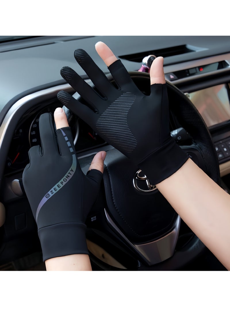 Generic Men's Gloves,Driving Gloves,Ice Silk Non-Slip Gloves,Breathable Thin High Elasticity Anti-UV Protection Gloves,Outdoor Sports Driving Riding Touch Screen Gloves,Black  - Image 1