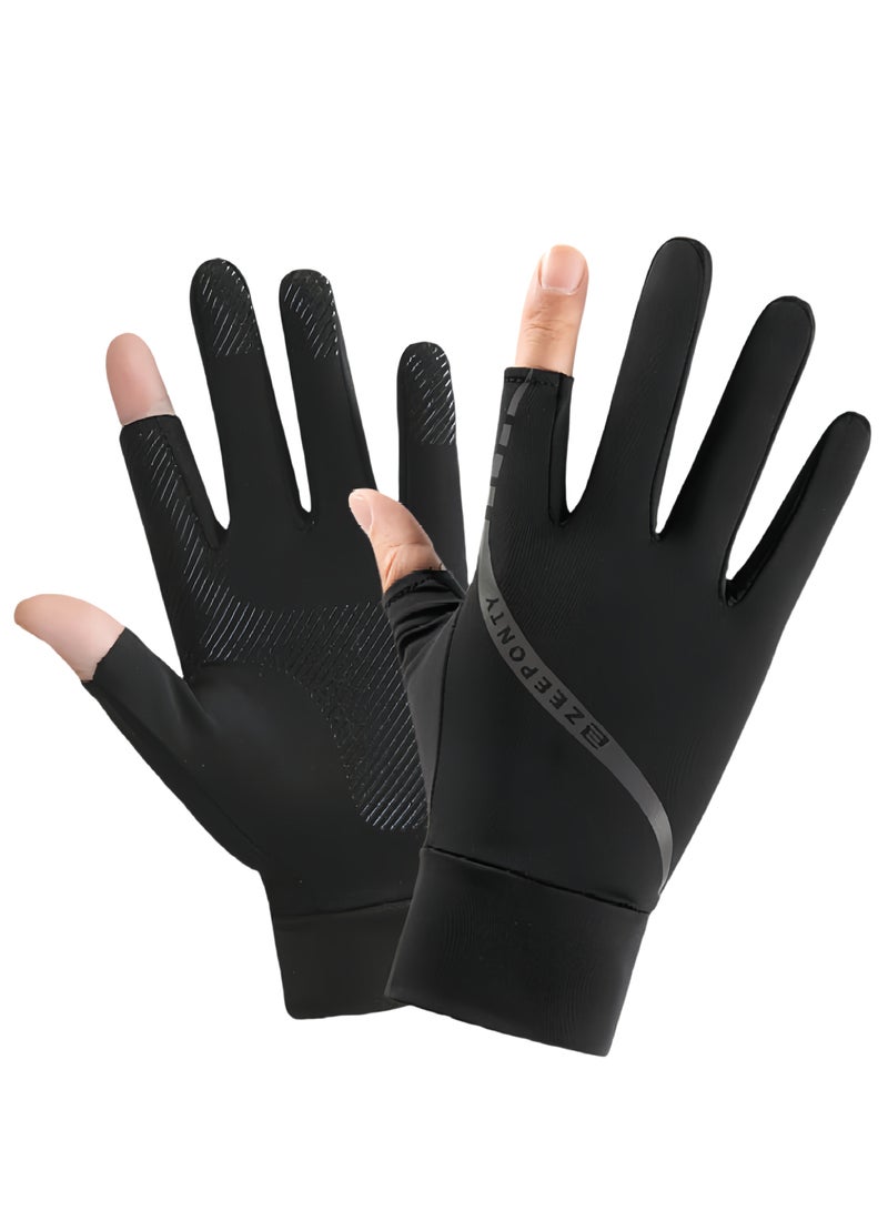 Generic Men's Gloves,Driving Gloves,Ice Silk Non-Slip Gloves,Breathable Thin High Elasticity Anti-UV Protection Gloves,Outdoor Sports Driving Riding Touch Screen Gloves,Black  - Image 2