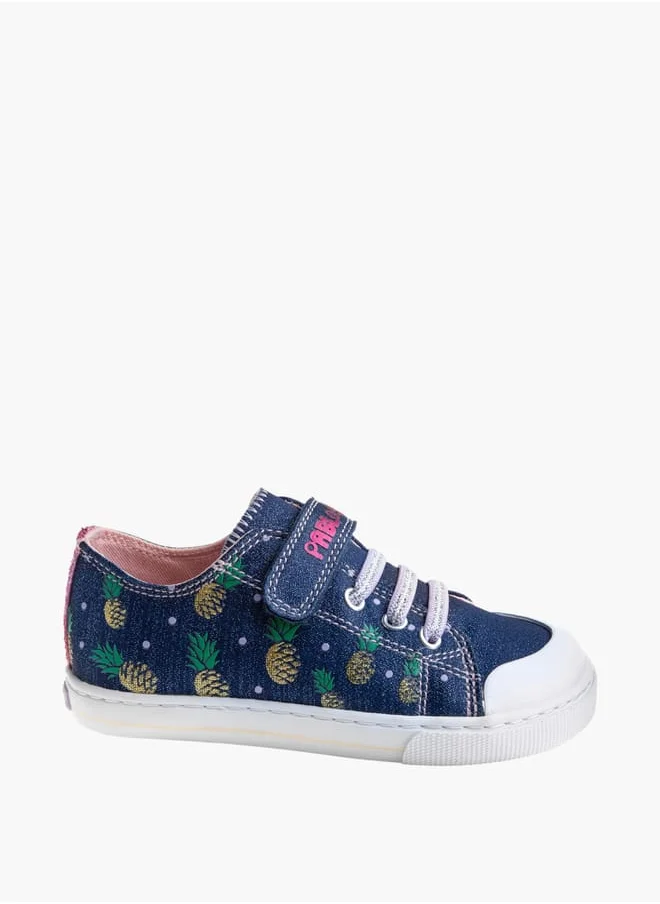 Pablosky Girls Fruit Print Sneakers with Hook and Loop Closure