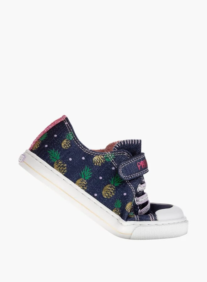 Pablosky Girls Fruit Print Sneakers with Hook and Loop Closure