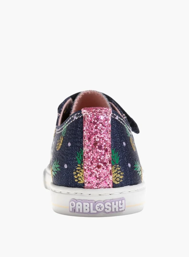 Pablosky Girls Fruit Print Sneakers with Hook and Loop Closure