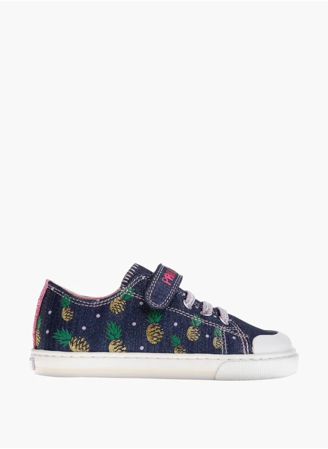 Pablosky Girls Fruit Print Sneakers with Hook and Loop Closure