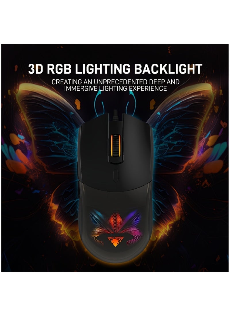 JeDEL - Gaming Mouse 7200 DPI Optical Sensor 6 Programmable Buttons  Mechanical Switches Rubber Side Grips Classic Black - Image 1