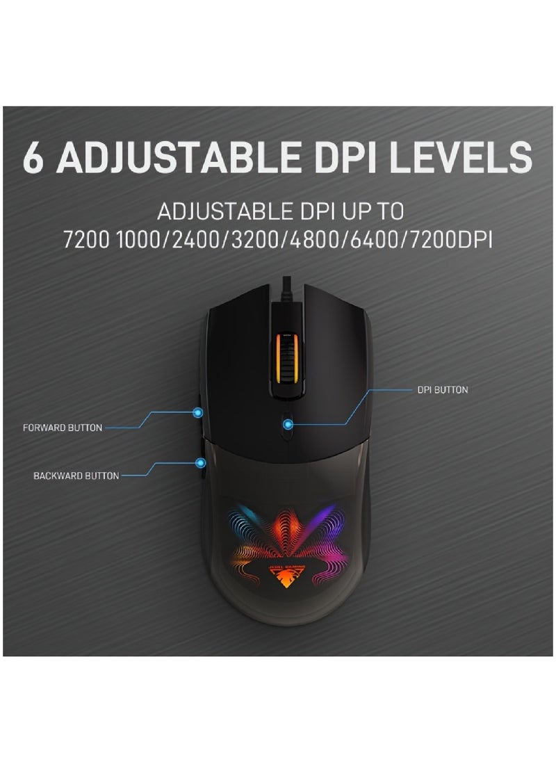 JeDEL - Gaming Mouse 7200 DPI Optical Sensor 6 Programmable Buttons  Mechanical Switches Rubber Side Grips Classic Black - Image 1