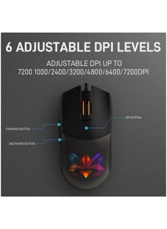 JeDEL Gaming Mouse 7200 DPI Optical Sensor 6 Programmable Buttons  Mechanical Switches Rubber Side Grips Classic Black  - Image 5