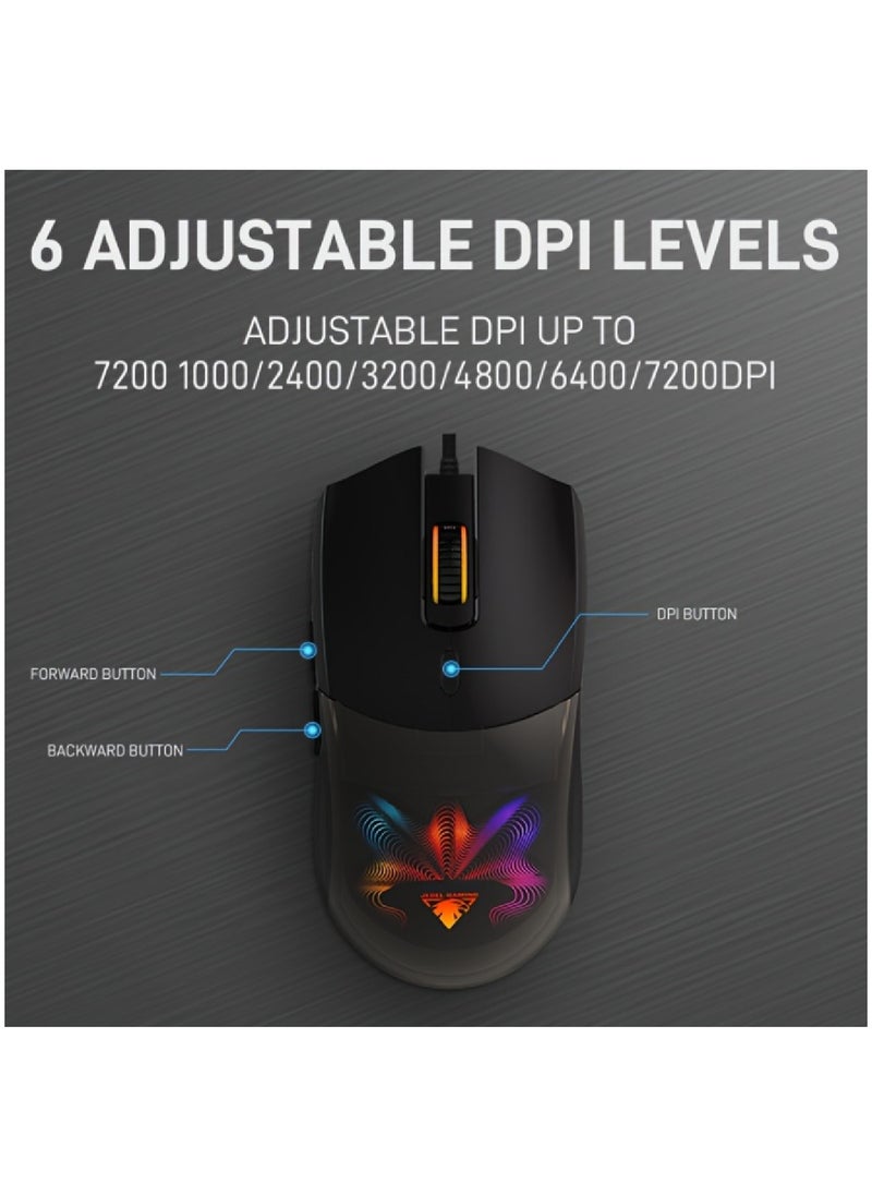 JeDEL - Gaming Mouse 7200 DPI Optical Sensor 6 Programmable Buttons  Mechanical Switches Rubber Side Grips Classic Black - Image 1
