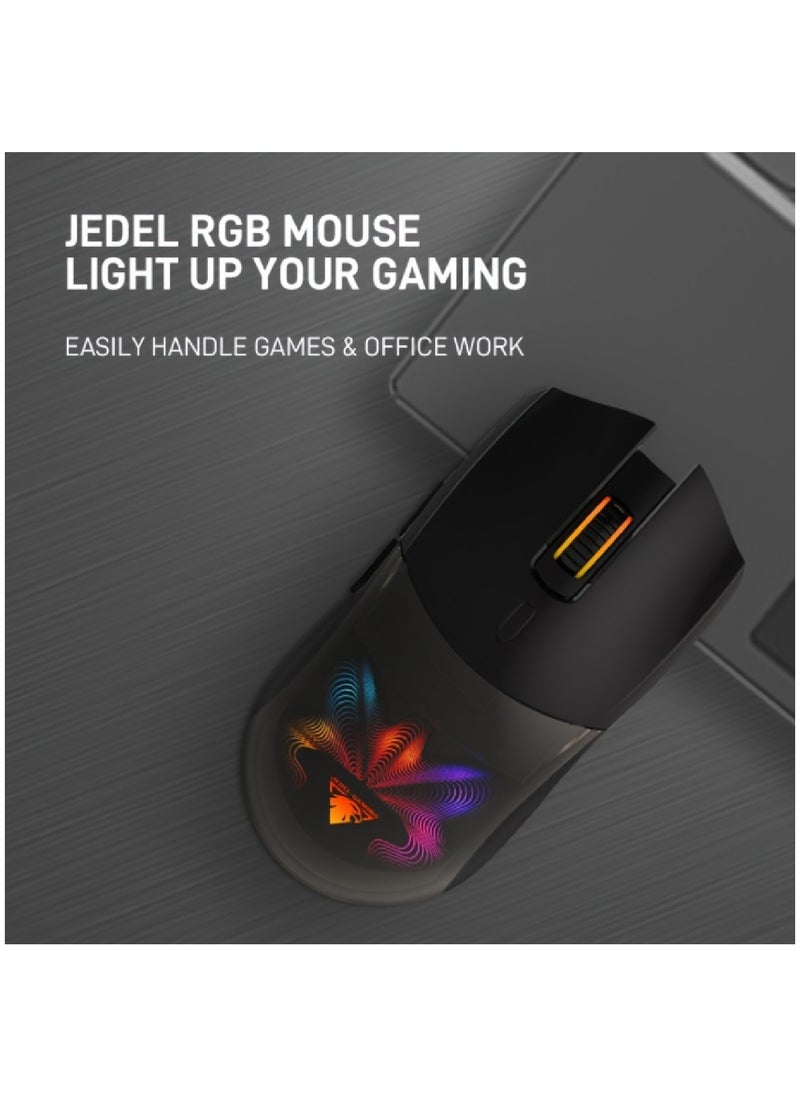 JeDEL - Gaming Mouse 7200 DPI Optical Sensor 6 Programmable Buttons  Mechanical Switches Rubber Side Grips Classic Black - Image 1