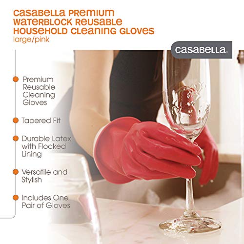 Casabella قفازات كاسابيلا 46060 المميزة المقاومة للماء، كبيرة، 1-زوج، وردي - Image 2
