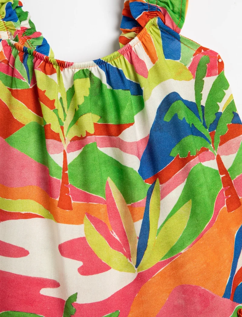 KOTON Cotton Dress Floral Relaxed Cut Sleeveless Ruffle Viscose