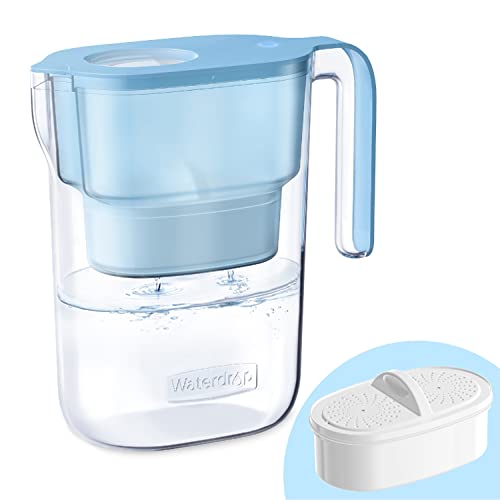 Waterdrop Water Filter Pitcher with 1 Filter 5X Times Lifetime Lasts 200 Gallons for Fridge Countertop and Gift Reduces PFOAPFOS Chlorine 7Cup Capacity Elfin Blue