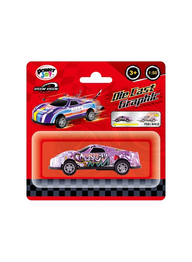 Power Joy Vroom Vroom Diecast Graphic Car 1/50, Assorted 1 Piece (Style & Color May Vary) Each Sold Separately - Image 2