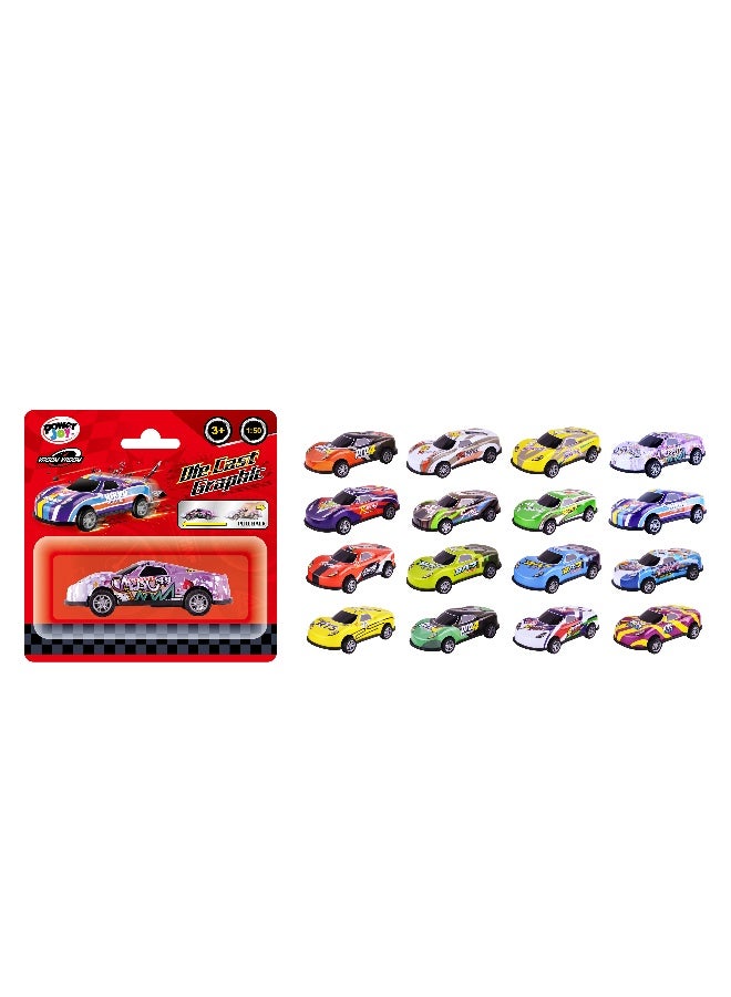 Power Joy Vroom Vroom Diecast Graphic Car 1/50, Assorted 1 Piece (Style & Color May Vary) Each Sold Separately - Image 1