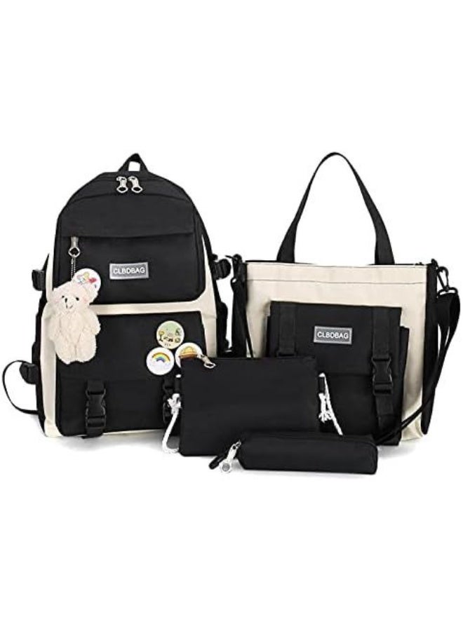 Doughnut 4Avenue 4PCS Kawaii Backpack Set for Kids & Teens – Cute Aesthetic School Backpack with Tote Bag, Crossbody Pouch & Pencil Case, Cartoon Pins & Plush Keychain, Lightweight Travel & School Bag Set - Image 1