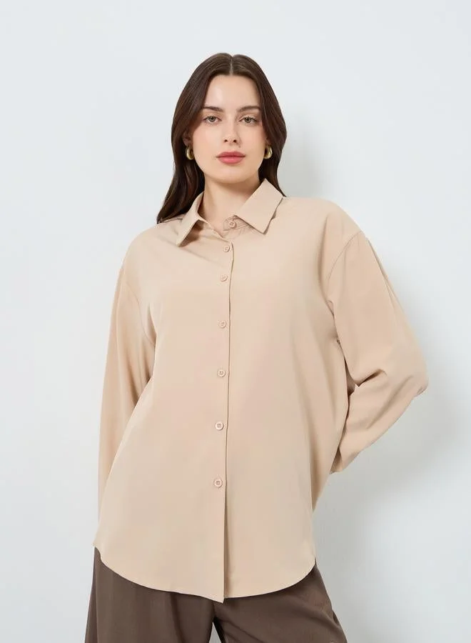 Styli Solid Long Sleeve Oversize Shirt
