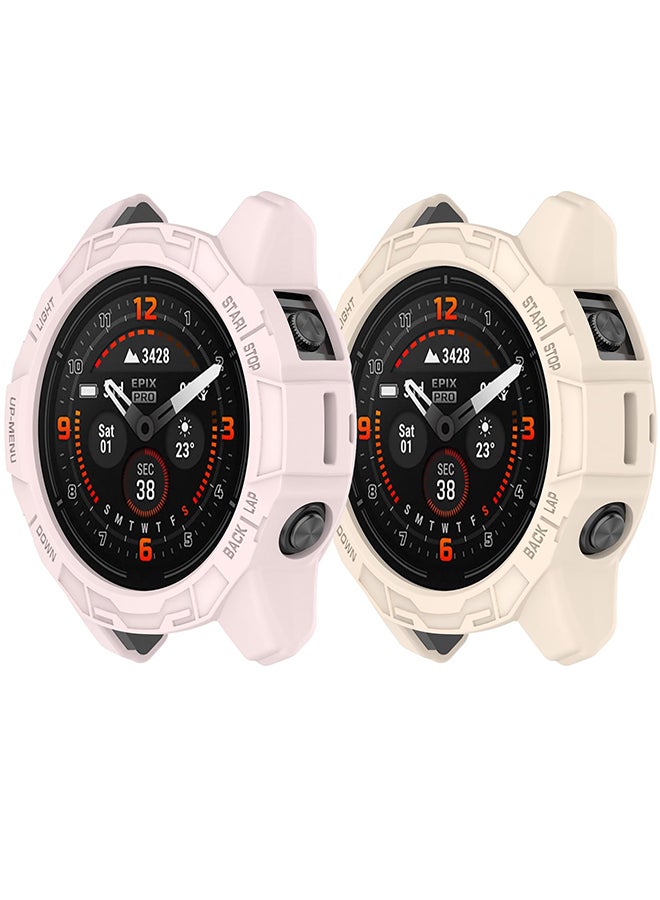 O Ozone (Pack of 2) Case For Garmin EPIX Pro 47mm/Fenix 7 Pro/Fenix7- Soft TPU Protective Watch Case Cover Replacement Smart Watch Accessories - (Pink-Beige)