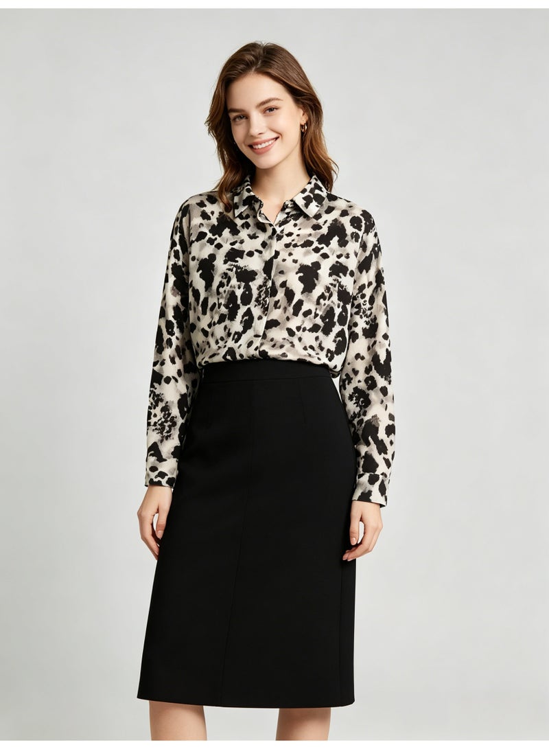 زارا ZARA Women’s Black White Leopard Print Loose Long Sleeve Button Down Shirt - Image 3