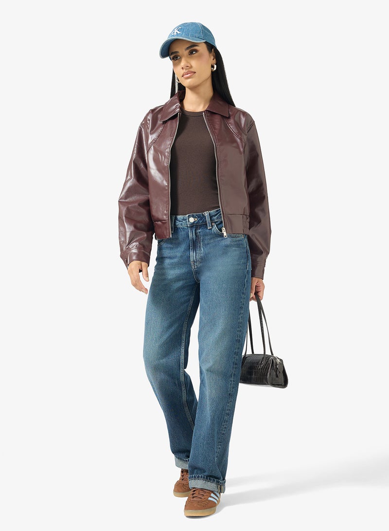 جينجر جاكيت بومبر من البولي يوريثان بسحاب - Image 4