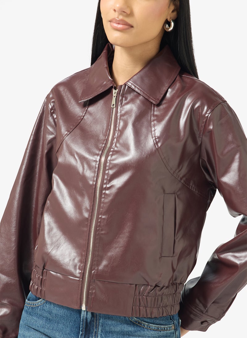 جينجر جاكيت بومبر من البولي يوريثان بسحاب - Image 3