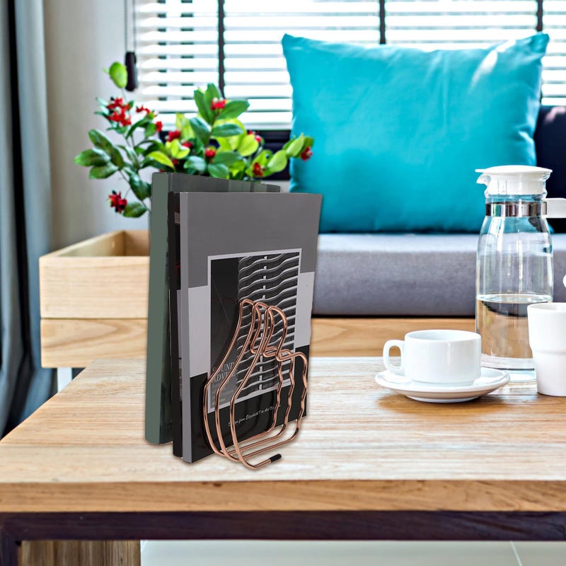 Multifunctional Rose Gold Electroplated Book Storage Rack For Desktop Organizer And Office Bookend For Home And Office Use - Image 5
