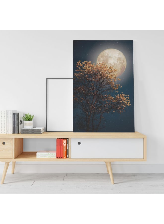 Home Gallery Full Moon Wall Art Night Sky Canvas Moon Retro with orange bolssom 120x80 - Image 5