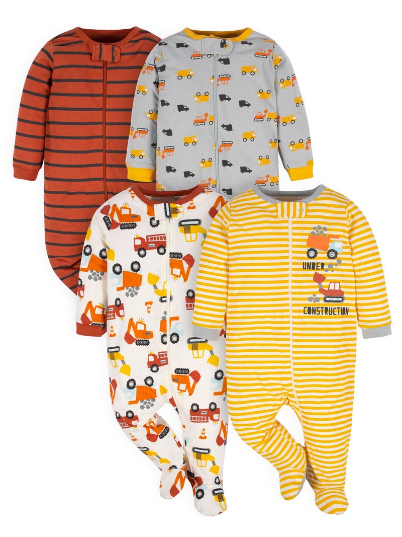 Gerber Baby Boys 4 Pack 'N Play Footie And Toddler Sleepers, Transportation Zone, Newborn US - Image 1
