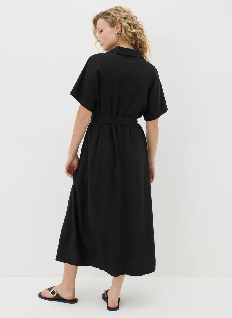 Matalan Black Linen Blend Midi Shirt Dress