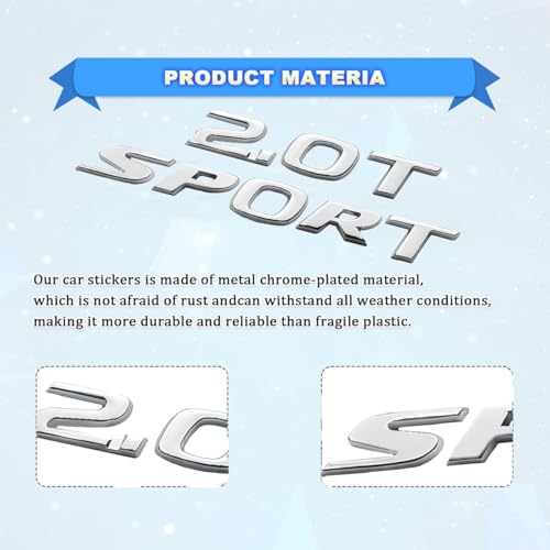 HHLOU 2.0T Sport Letter Emblem Car Rear Letter Badge Compatible with 2017-2022 Accord Civic. (Silver) - Image 3