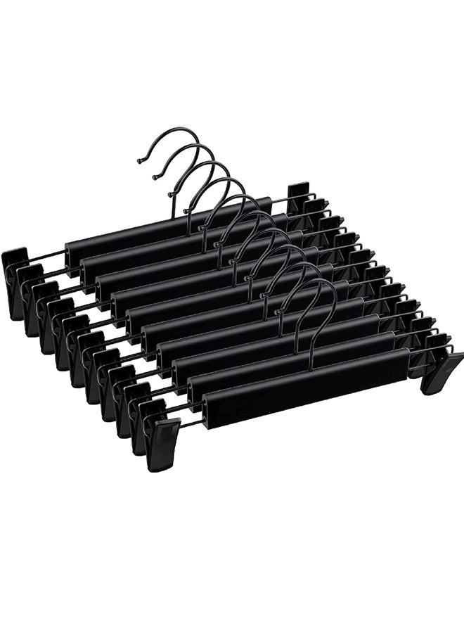HOMESTAR 10 Pack Pants Hangers with Clips, Skirt Hangers, 360 ° Swivel Hooks Space Saving Hanger for Pants, Skirts, Clothes, Jeans Adjustable, Non Slip, Space Saving - Black - Image 1