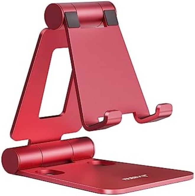 Nulaxy Dual Folding Cell Phone Stand, Fully Adjustable Foldable Desktop Phone Holder Cradle Dock Compatible with iPhone 17 16 15 14 13 12 11 Pro Max Xs Xr X 8, Nintendo Switch, All Phones - Rose Gold - Image 1