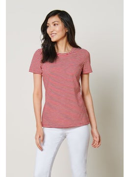 Tchibo Women Round Neck Short Sleeves Stripe T-Shirt, Red  - Image 1