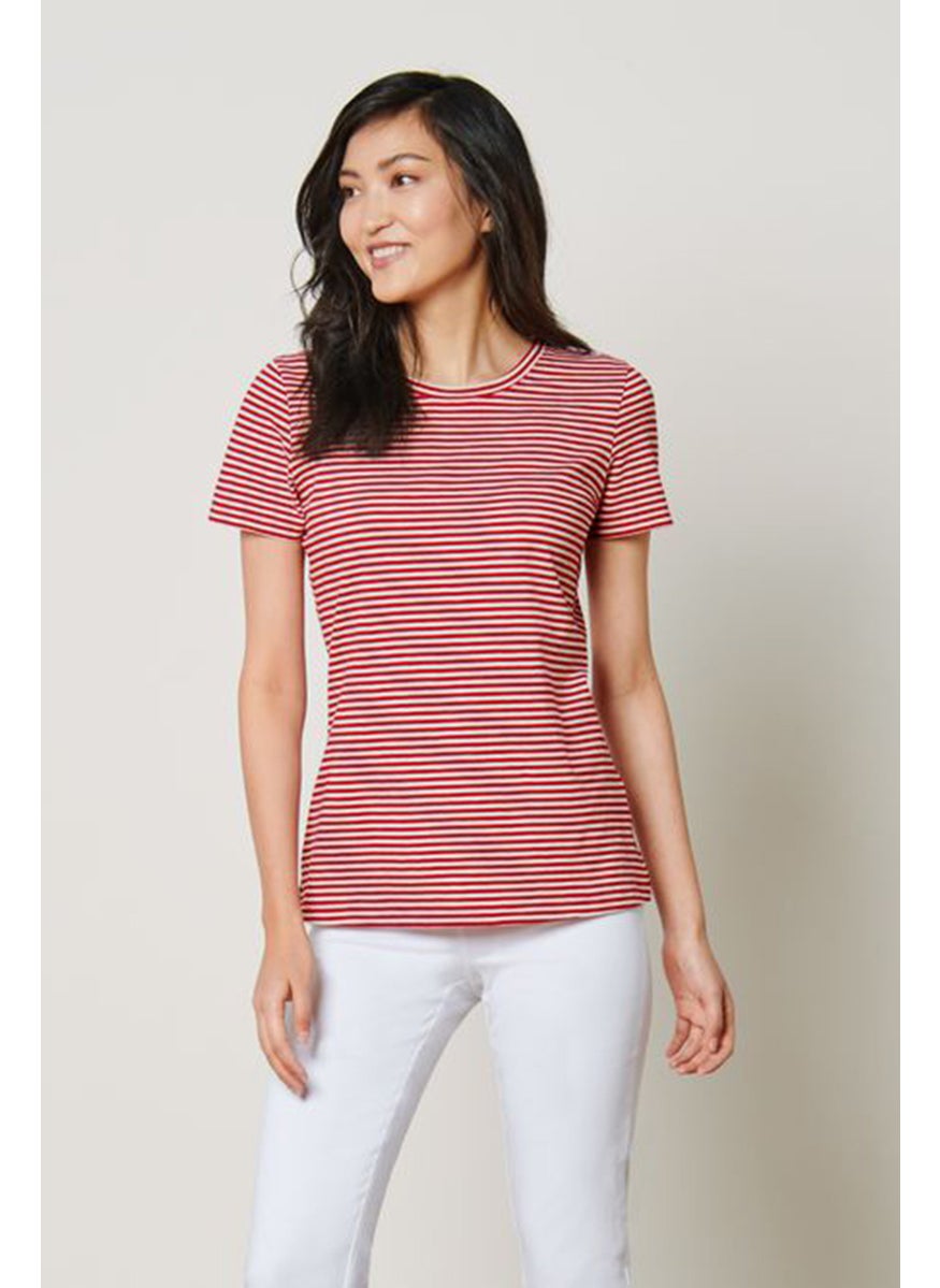Tchibo Women Round Neck Short Sleeves Stripe T-Shirt, Red  - Image 1