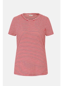 Tchibo Women Round Neck Short Sleeves Stripe T-Shirt, Red  - Image 2