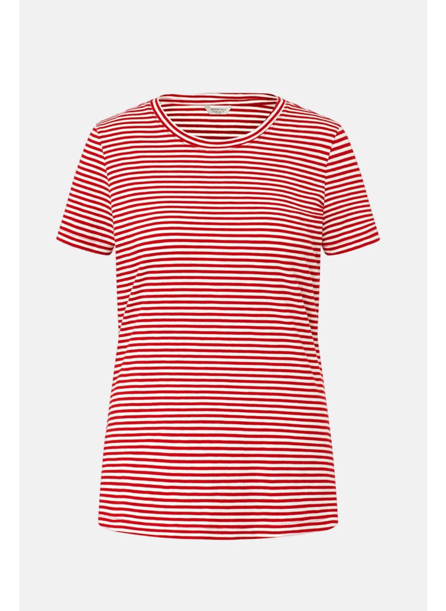 Tchibo Women Round Neck Short Sleeves Stripe T-Shirt, Red  - Image 2