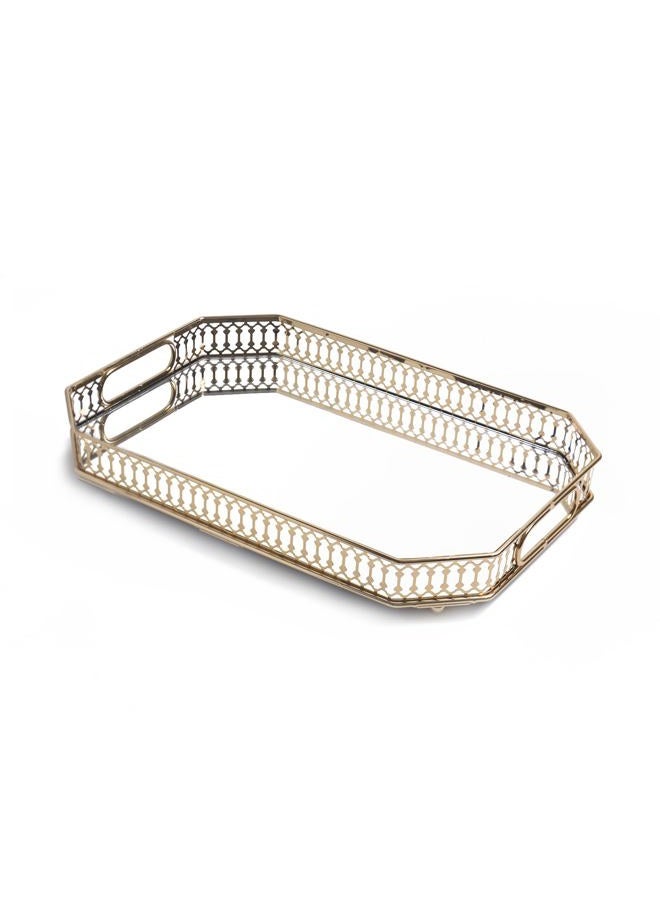 Yikinip Glass and Gold Tray，Mirrored Tray for Cologne, Perfume and Gold Vanity Tray- Decorative Mirrored Vanity Tray with Cutout Design, Glass Base, Metal Jewelry Organizer - Image 1